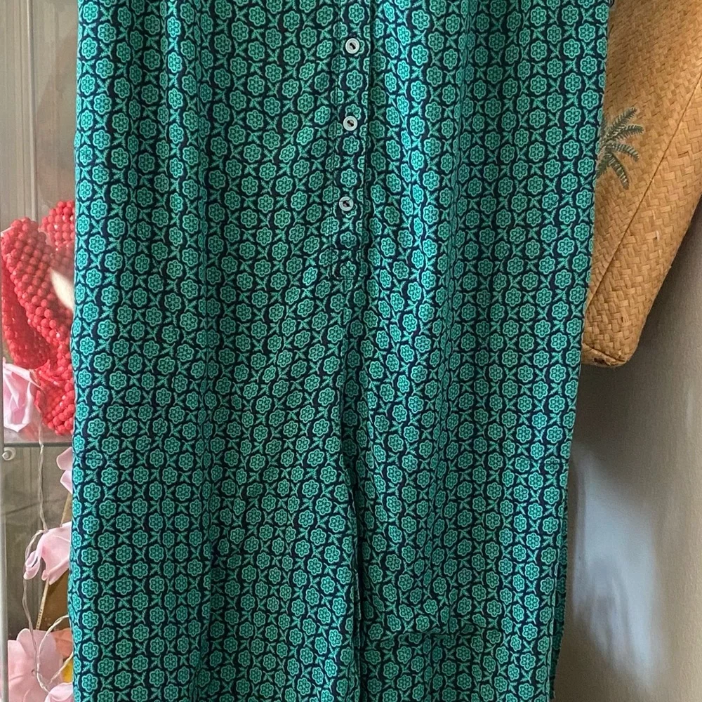 Maeve Anthropologie Jumpsuit Geoscope Beltws Pockets Pull On Green Navy XS - Picture 4 of 16